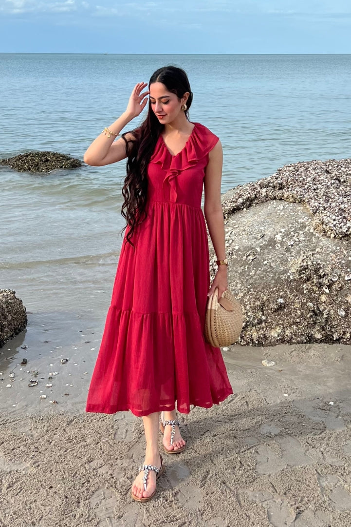 Jasnoor In Aria Coral Maxi Dress