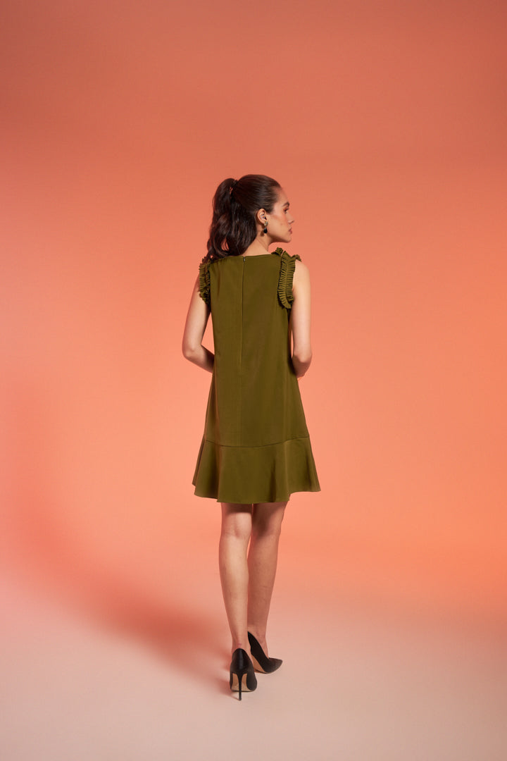 Bianca Olive Frill Dress