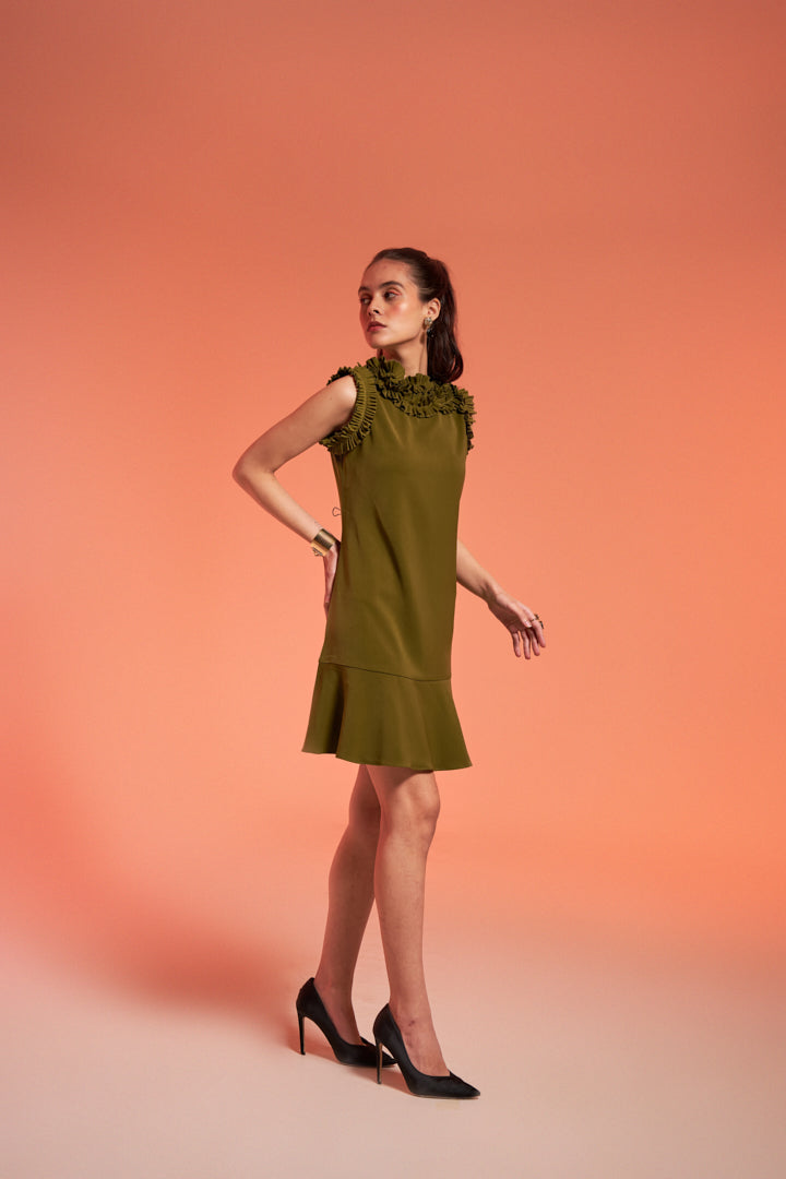 Bianca Olive Frill Dress