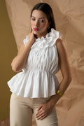 Cassie White Ruffle Top
