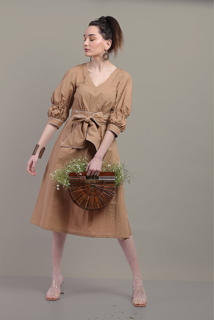 DELIA BEIGE MIDI DRESS