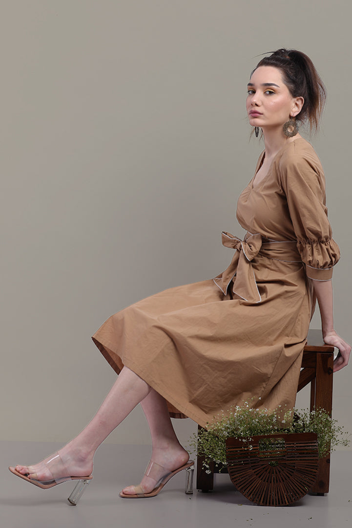 DELIA BEIGE MIDI DRESS