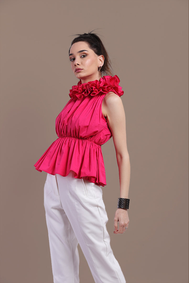 CASSIE PINK RUFFLE TOP