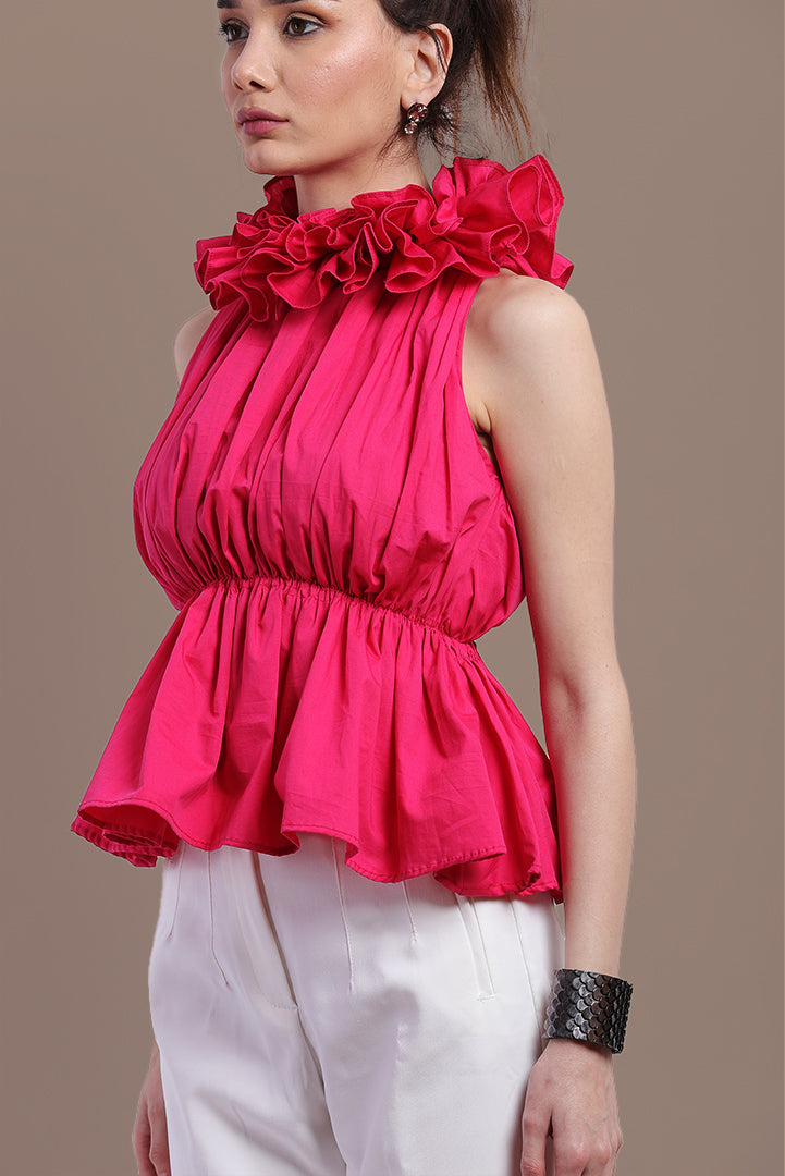 CASSIE PINK RUFFLE TOP