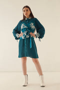 Elena Teal Embroidered Dress