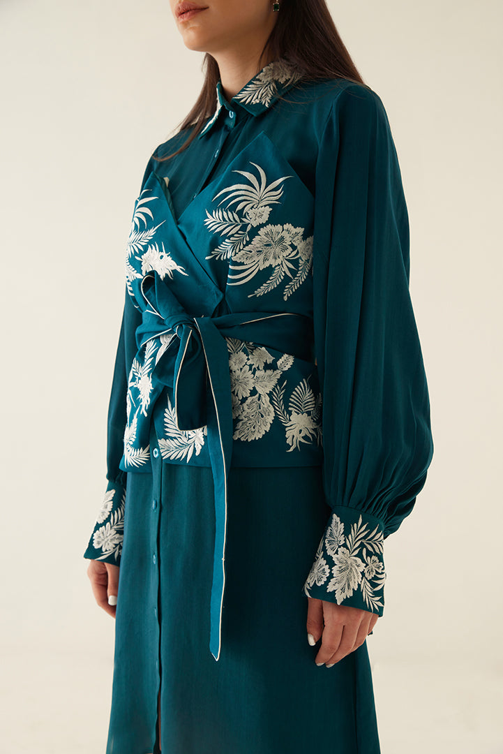 Elena Teal Embroidered Dress